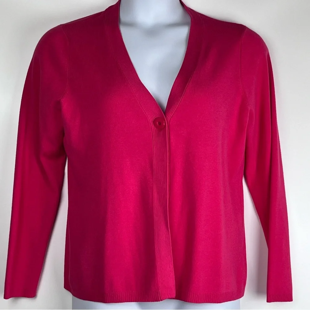 Charter Club Sweater Cardigan Size LP Hot Pink Knit Rayon Blend 1-Button Office